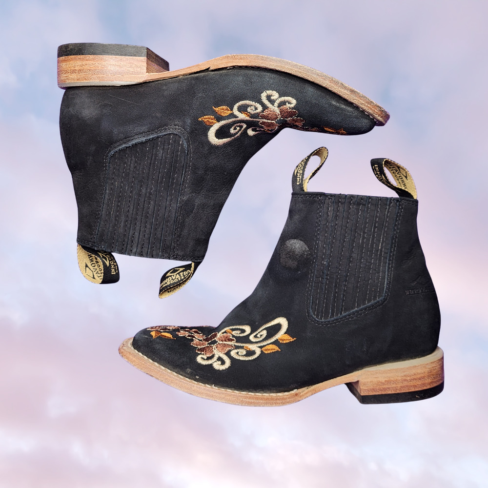Innovation Black Western Leather Pull On Embroidered Square Toe Chelsea Boot 6 - Picture 2 of 7